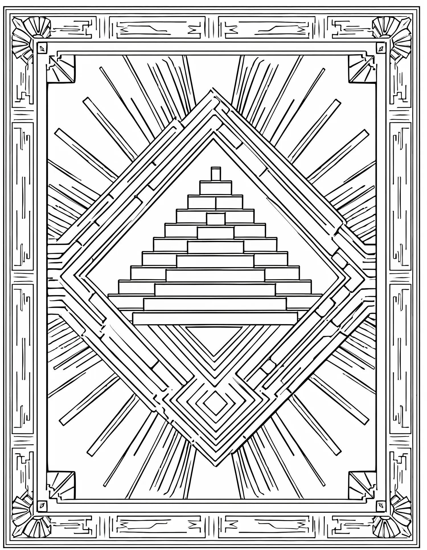 Motif Escalier Géométrique Doré, Coloriage géométrique à imprimer gratuitement